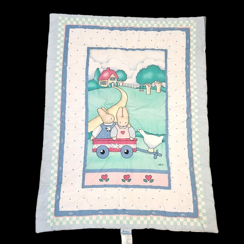 VTG 90s Daisy Kingdom Honey Bunny‎ Crib Comforter Country By Tender Beginnings